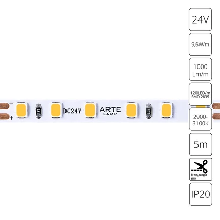 Светодиодная лента 24V 9,6W m 3000К 5м Arte Lamp TAPE A2412005-01-3K